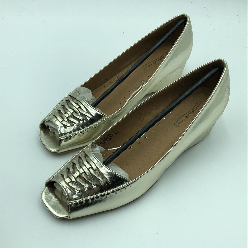 Comfortview Goringe Open Weave Toe Wedge Slip On Silver 8180-6 8.5 M New